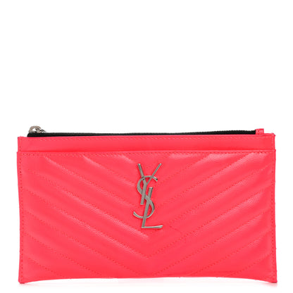 Saint Laurent Patent Grain De Poudre Matelasse Chevron Monogram Bill Pouch Neon Pink 1 of 12