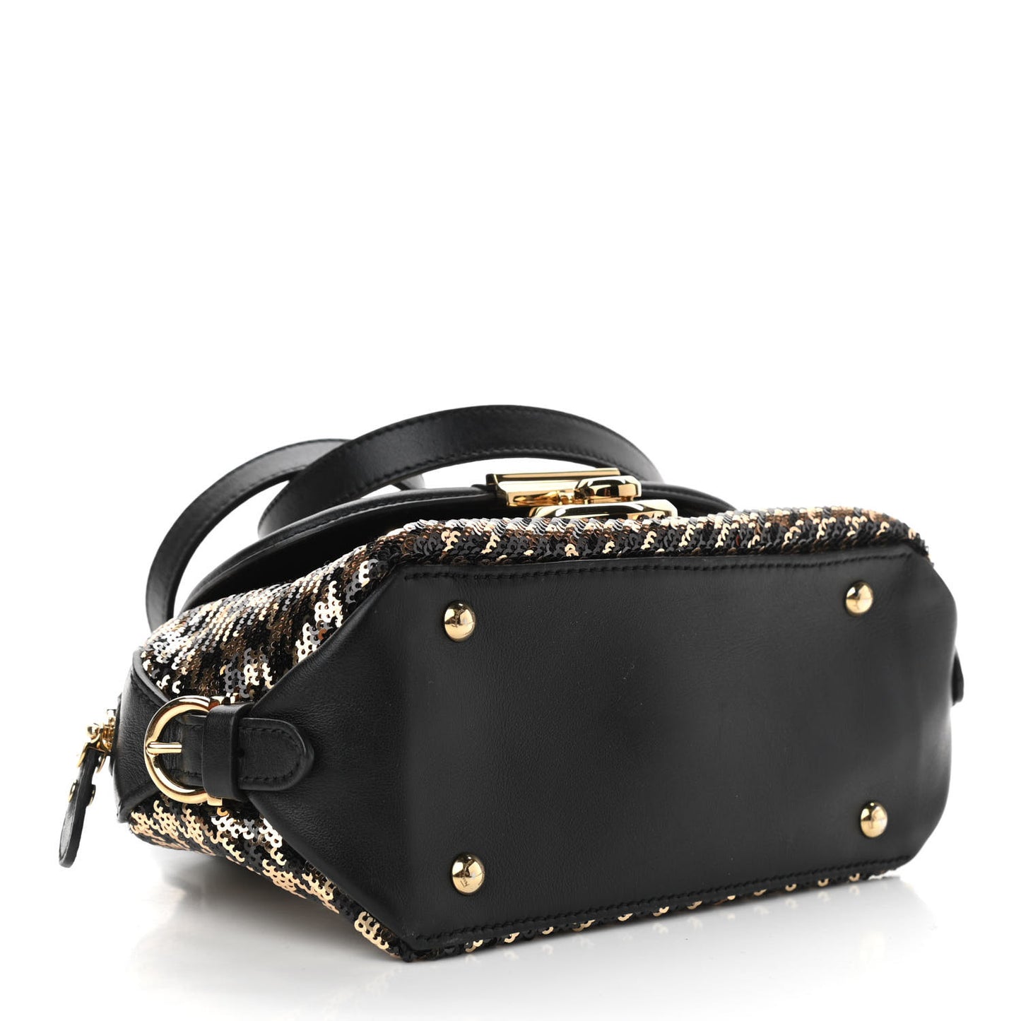 Calfskin Sequin Small Fiamma Bag Black Gold