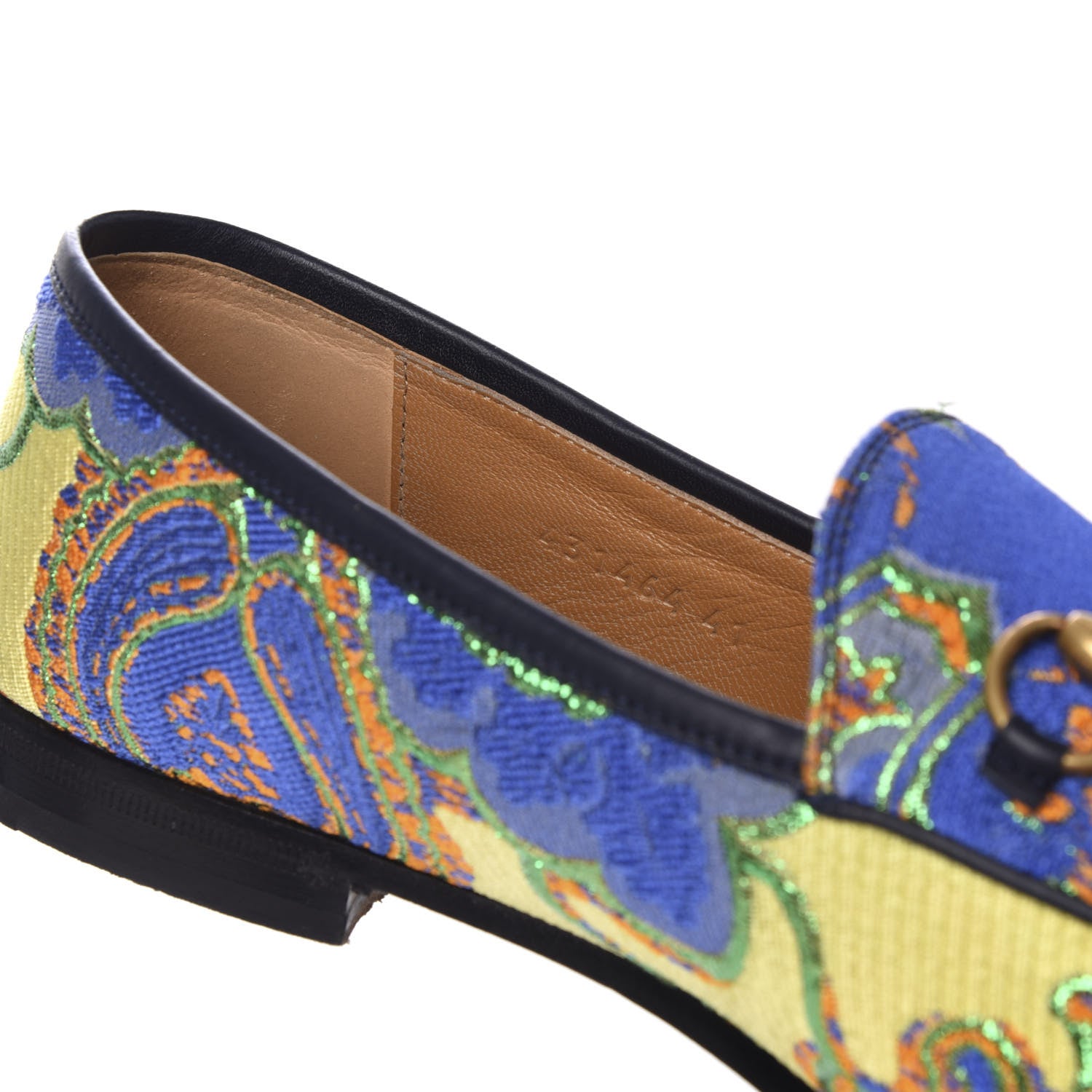 Gucci Jacquard Lambskin Flower Embroidered Womens Horsebit Jordaan Loafers 41 Acid Lime Electric Blue 8 of 11