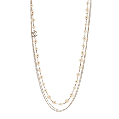 Chanel Pearl Crystal Multi Strand CC Long Necklace Gold 1 of 3