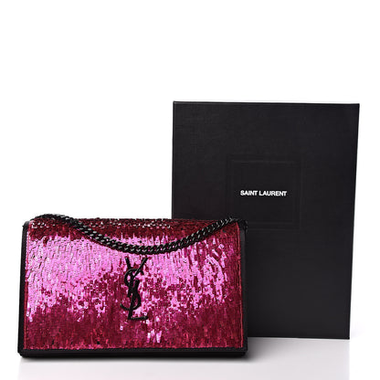 Saint Laurent Sequin Suede Monogram Chain Wallet Fuchsia Black 11 of 11