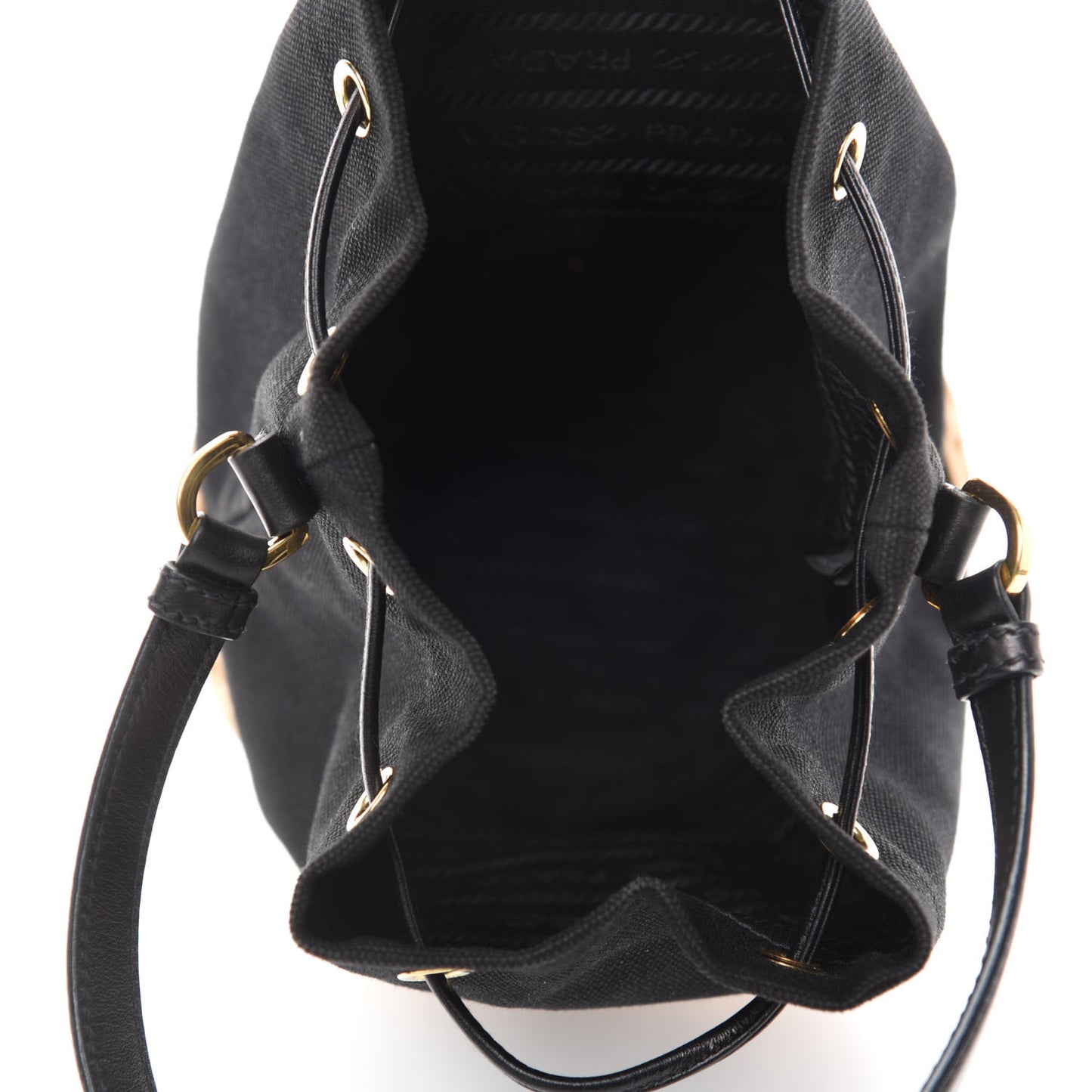 Wicker Canvas Bucket Bag Black
