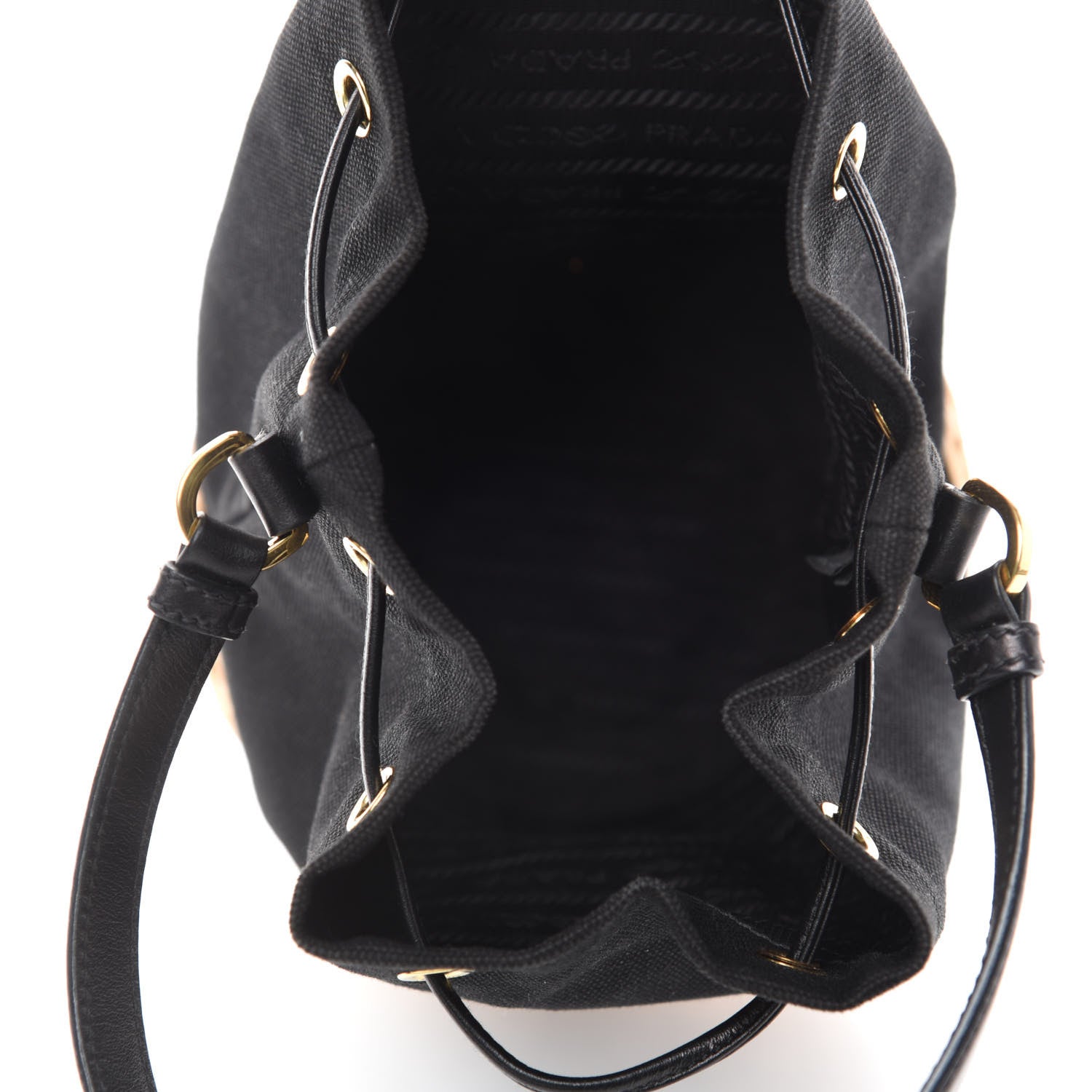 Prada Wicker Canvas Bucket Bag Black 5 of 11