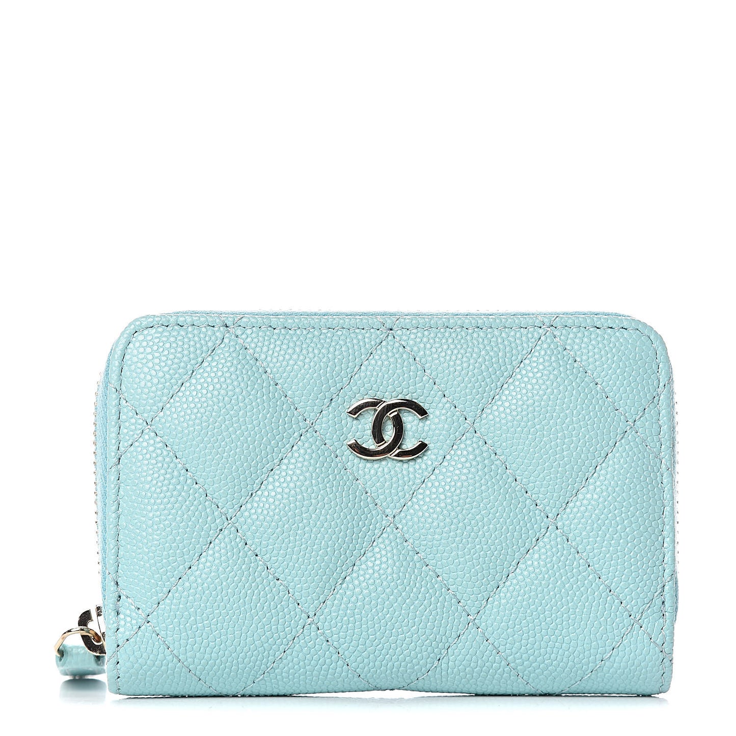 Caviar Quilted Zip Coin Purse Light Blue