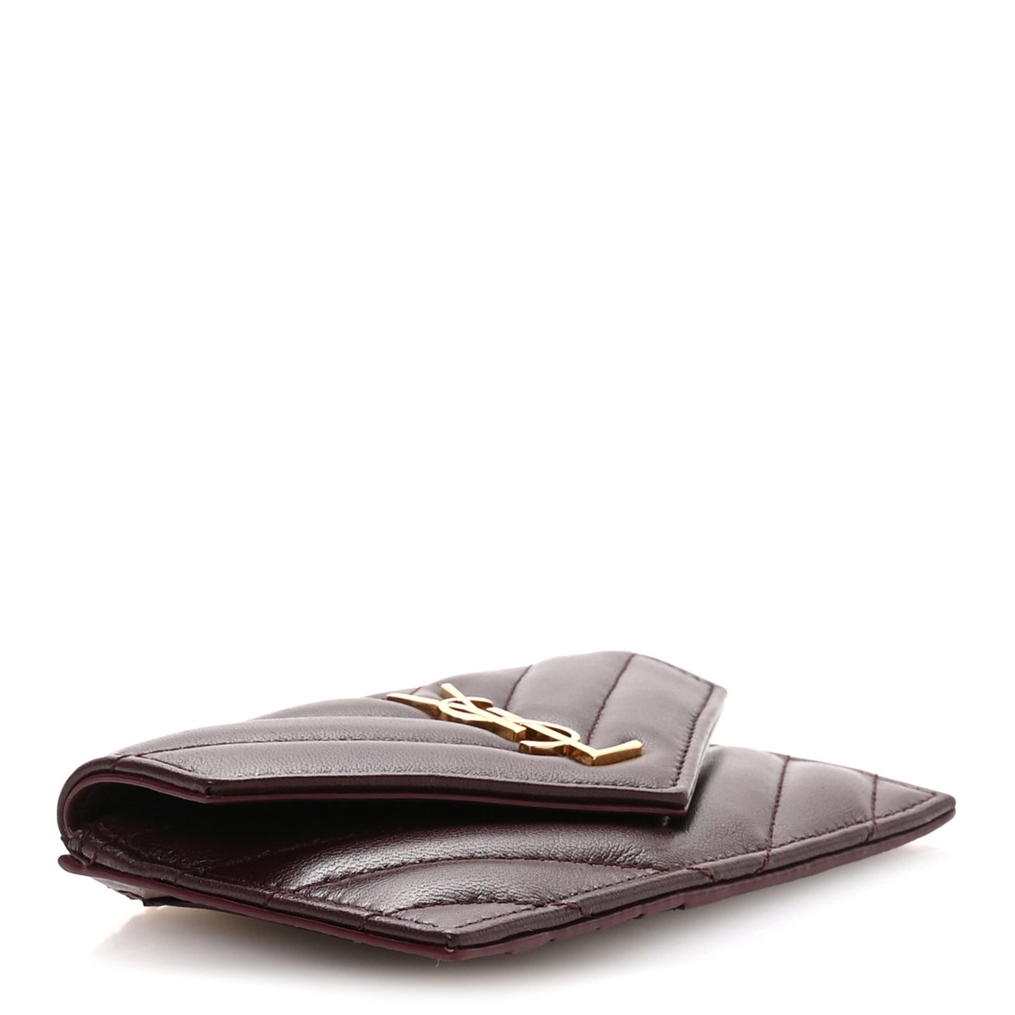 Lambskin Matelasse Chevron Monogram Compact Wallet  Rouge Cabernet