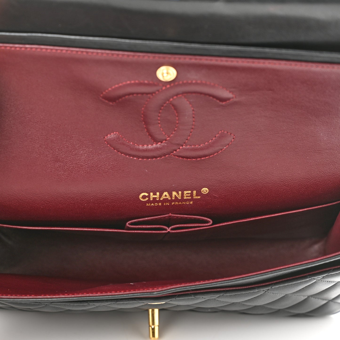 Lambskin Quilted Medium Double Flap Black