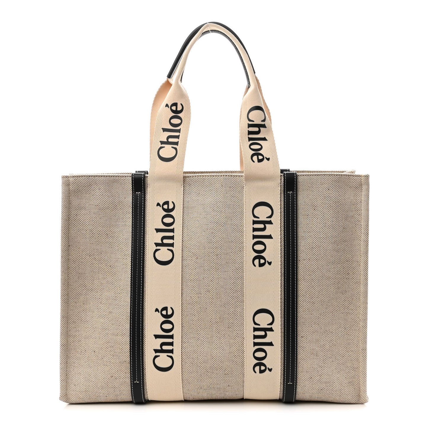 Cotton Calfskin Large Woody Ribbon Tote White Black