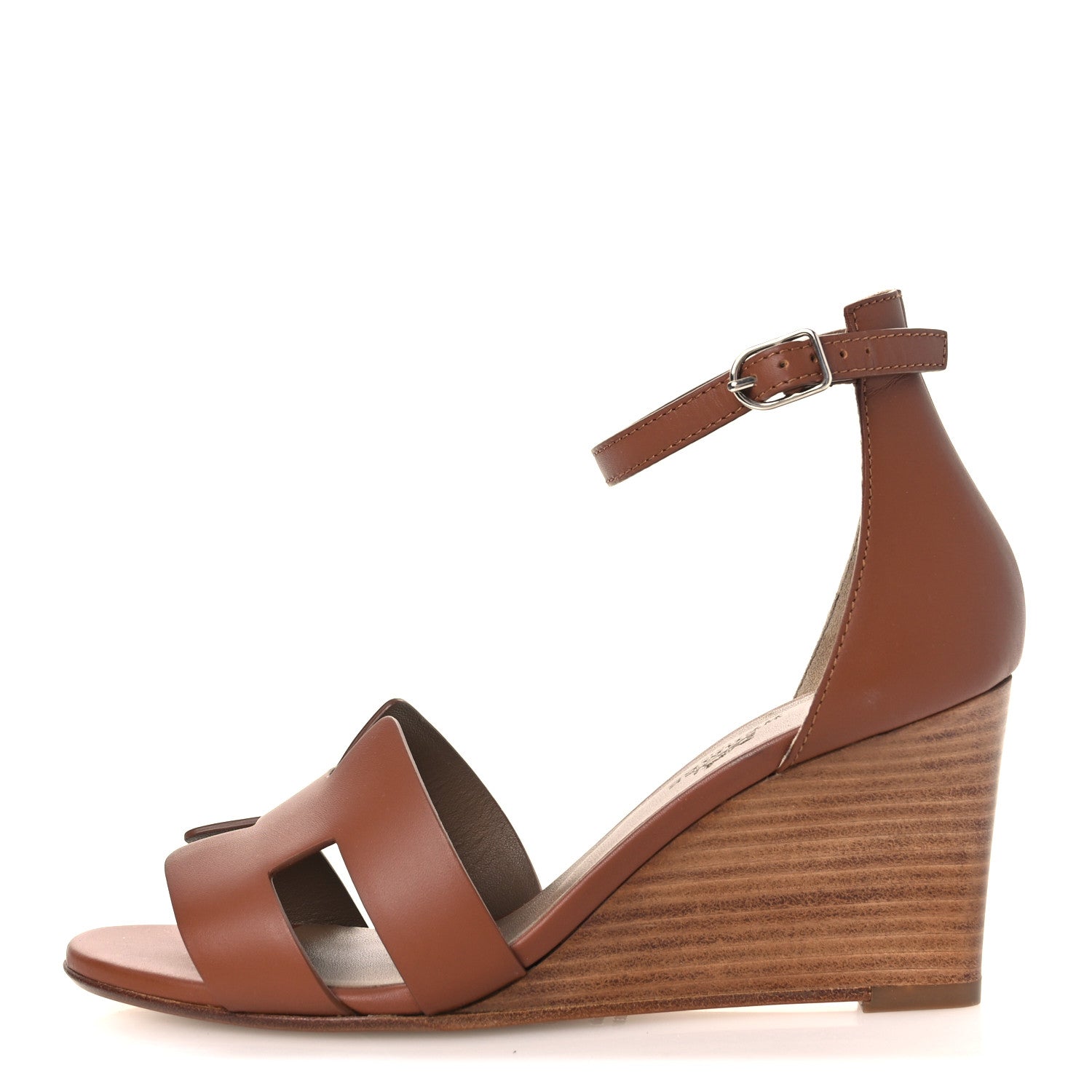 Hermes Calfskin Legend Wedge Sandals 35 Gold 1 of 11
