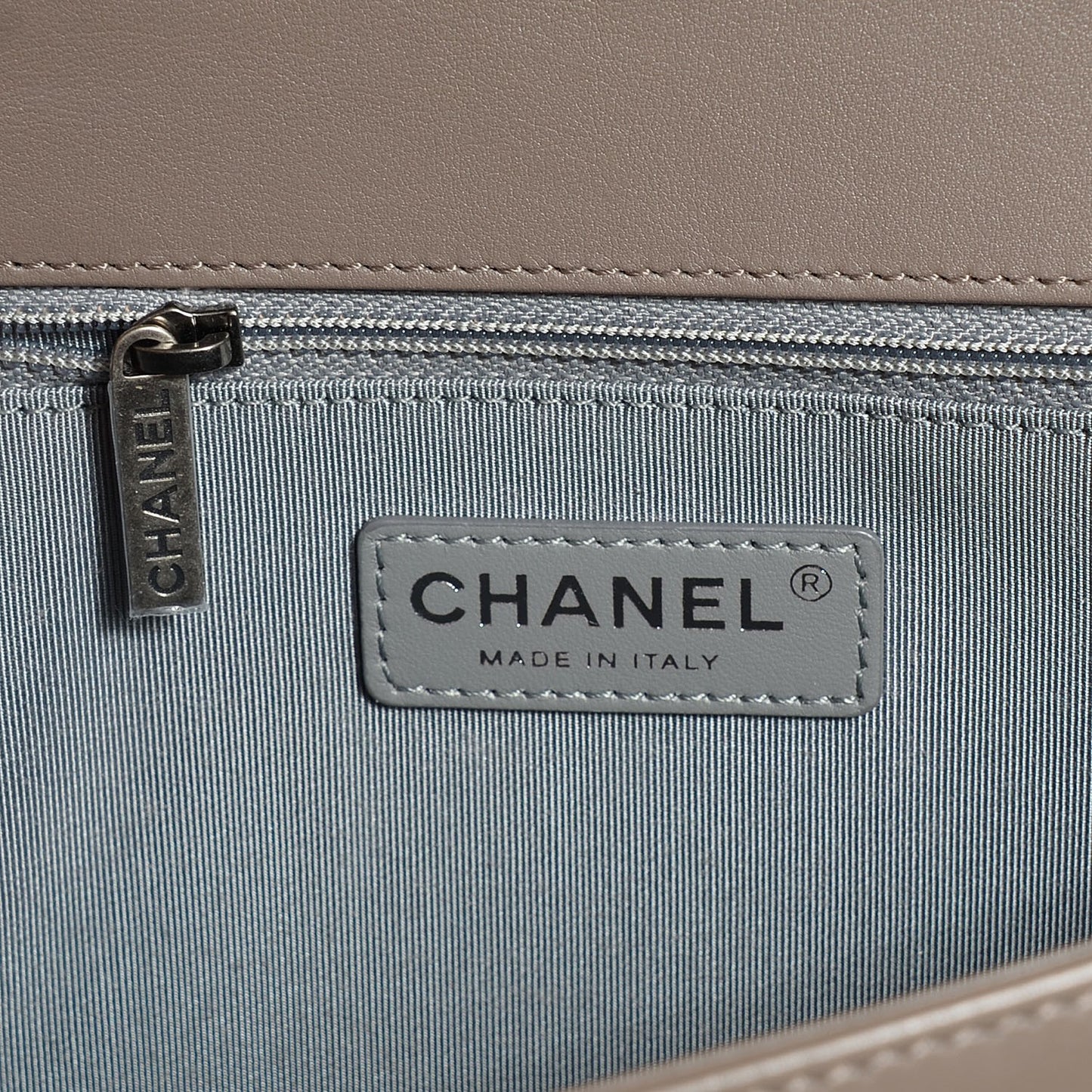 Calfskin Chevron Large Boy Flap Grey