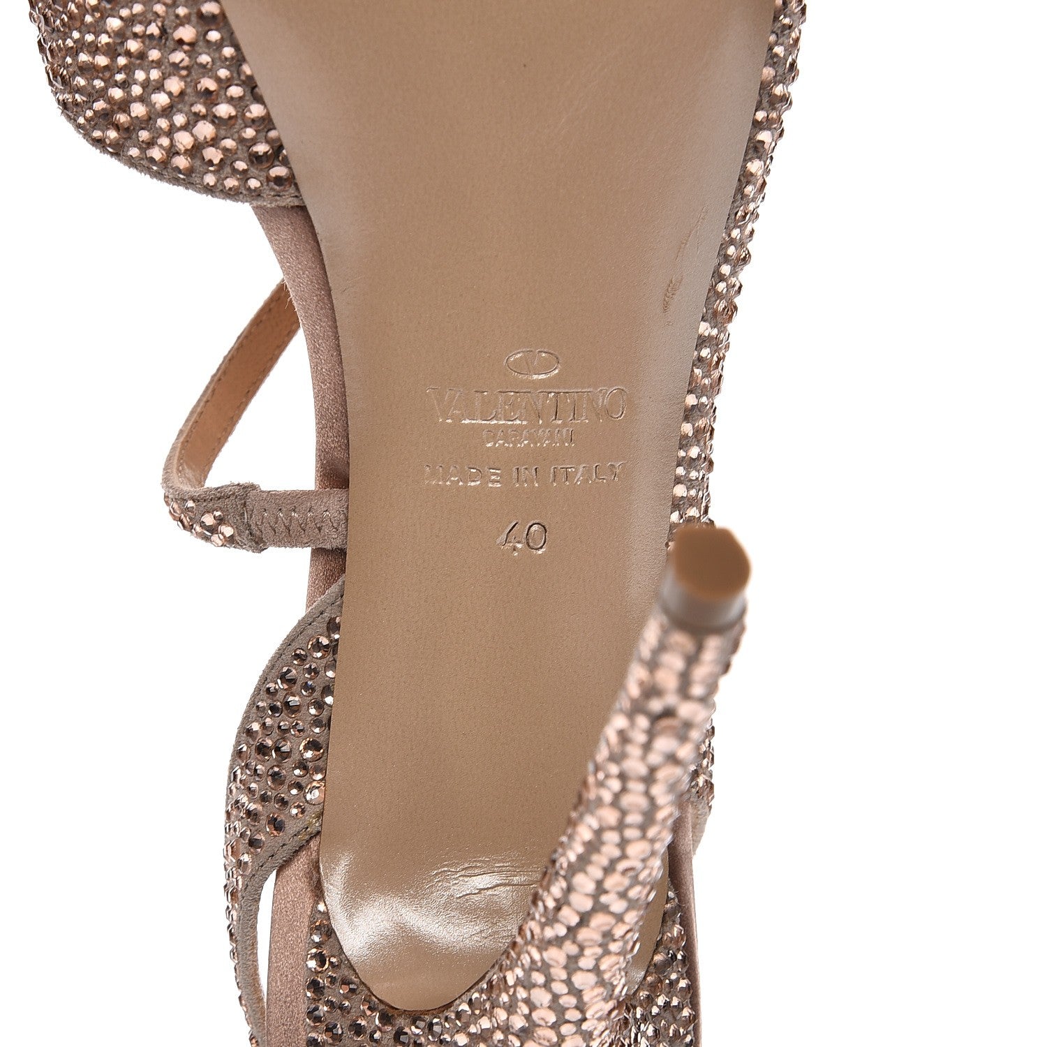 Valentino Garavani Suede Strass Crystal Peep Toe Half d'Orsay Slingback Platform Sandals 40 Poudre 7 of 9
