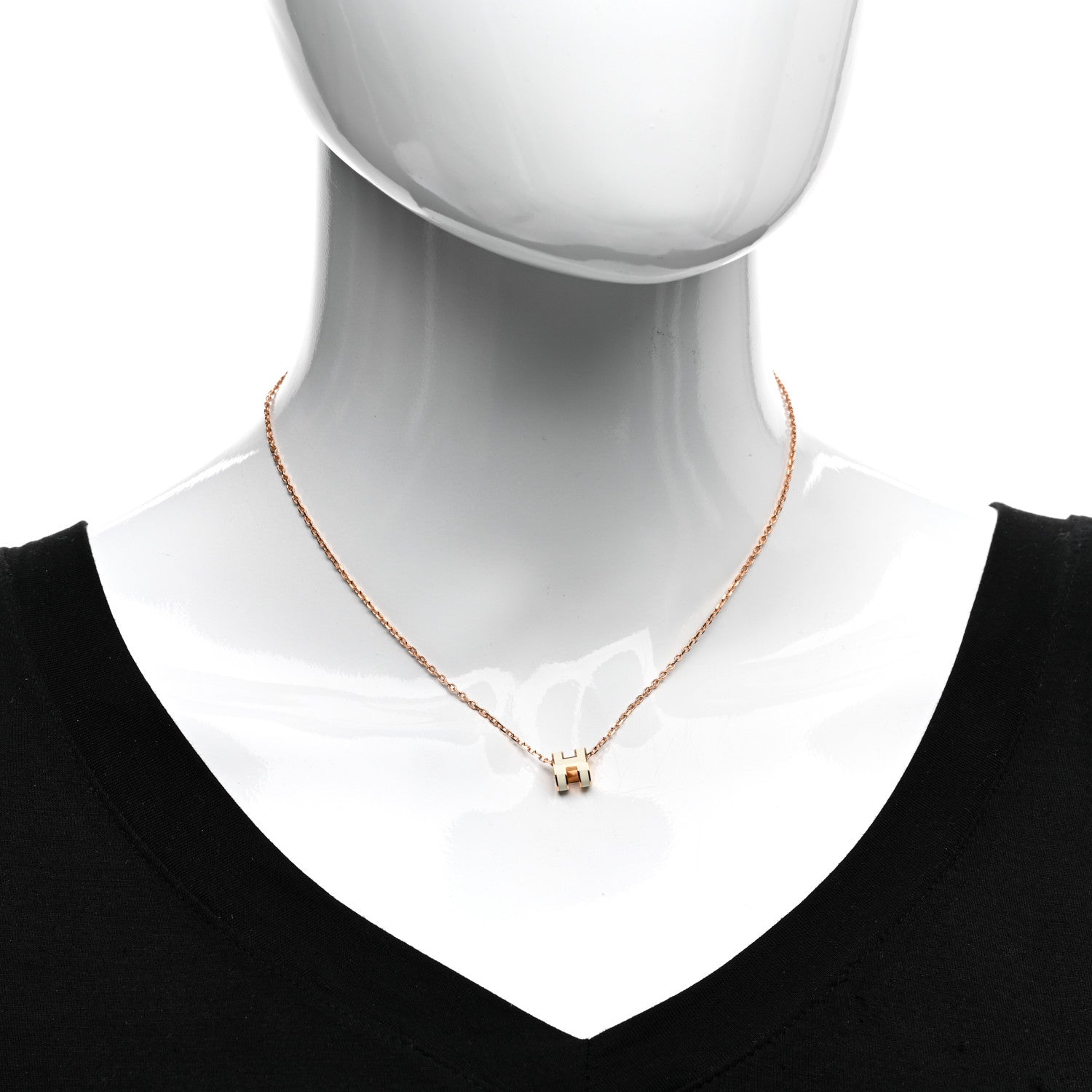 Hermes Lacquered Rose Gold Mini Pop H Pendant Necklace White 2 of 4