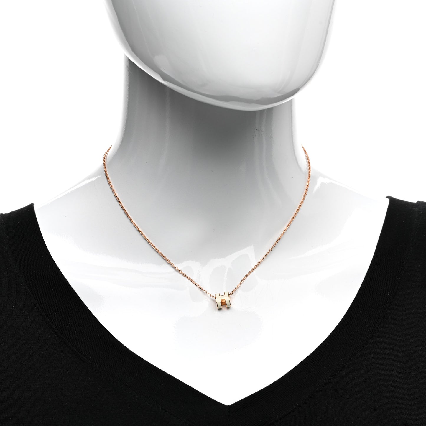 Lacquered Rose Gold Mini Pop H Pendant Necklace White