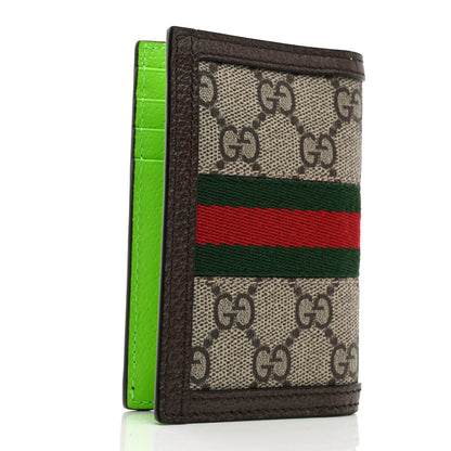Gucci GG Supreme Monogram Web Ophidia Card Case Beige Ebony Electric Green 3 of 7