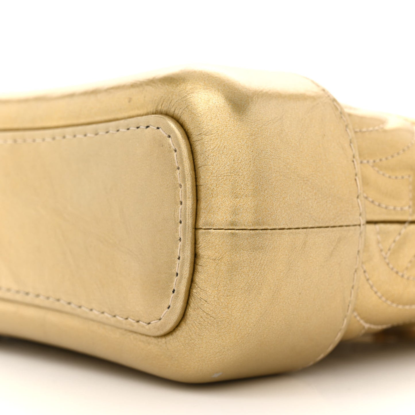 Metallic Aged Calfskin CC Quilted Small Gabrielle Hobo Gold