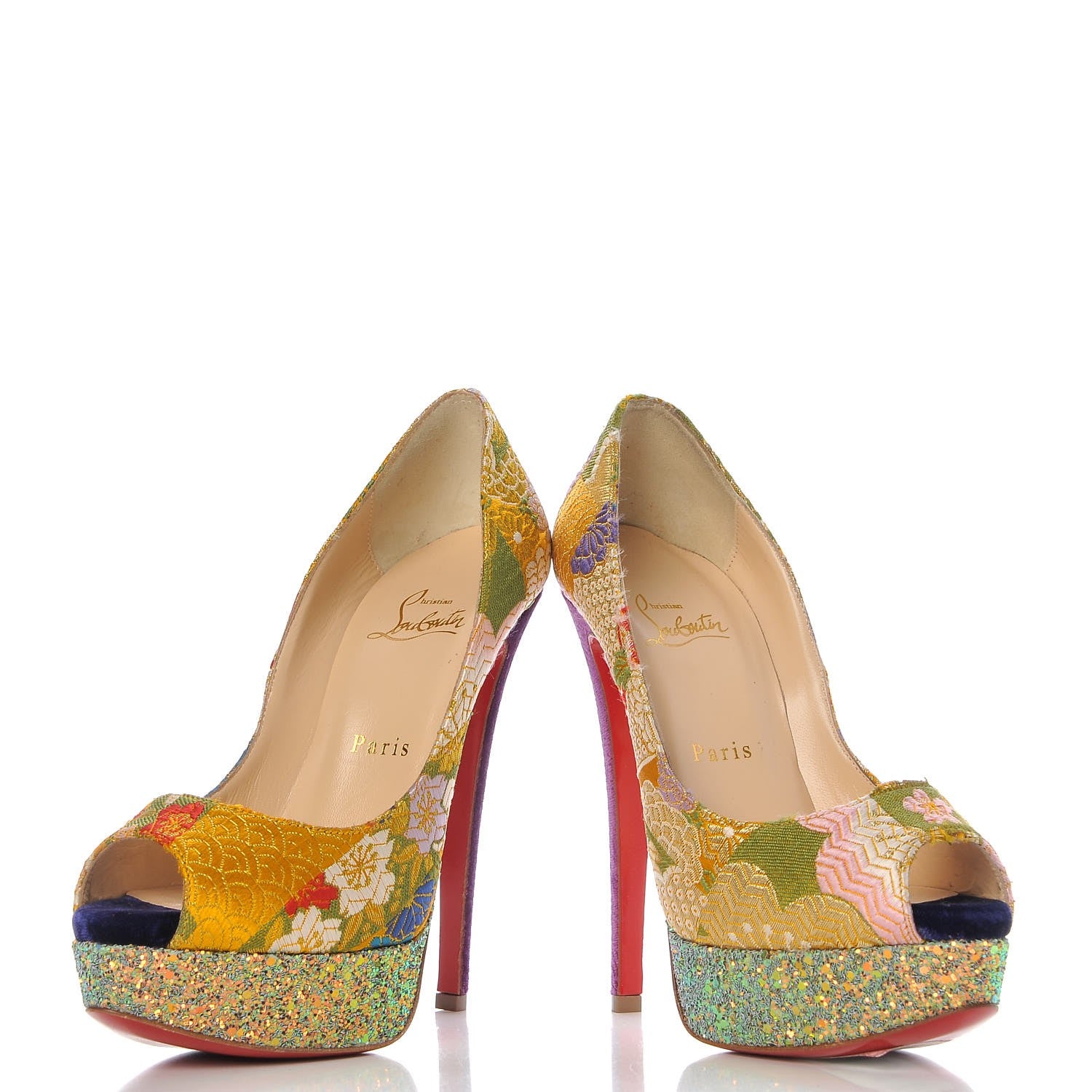 Christian Louboutin Tissu Glitter Dragon Lady Peep 150 Pumps 37.5 Pollen 5 of 12
