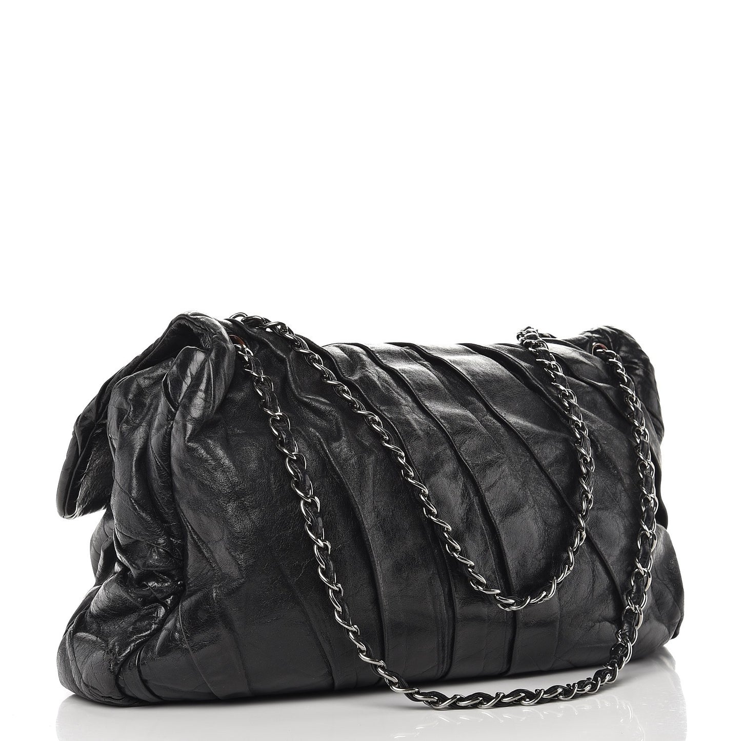 Glazed Calfskin Twisted Maxi Flap Black