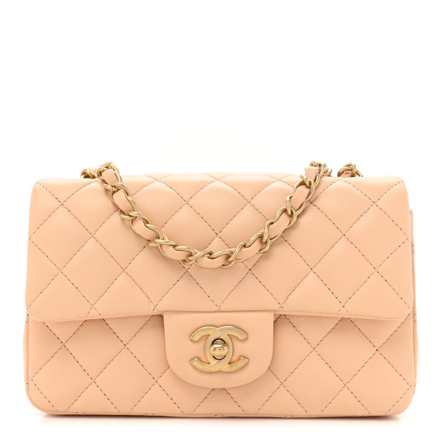 Lambskin Quilted Mini Rectangular Flap Beige