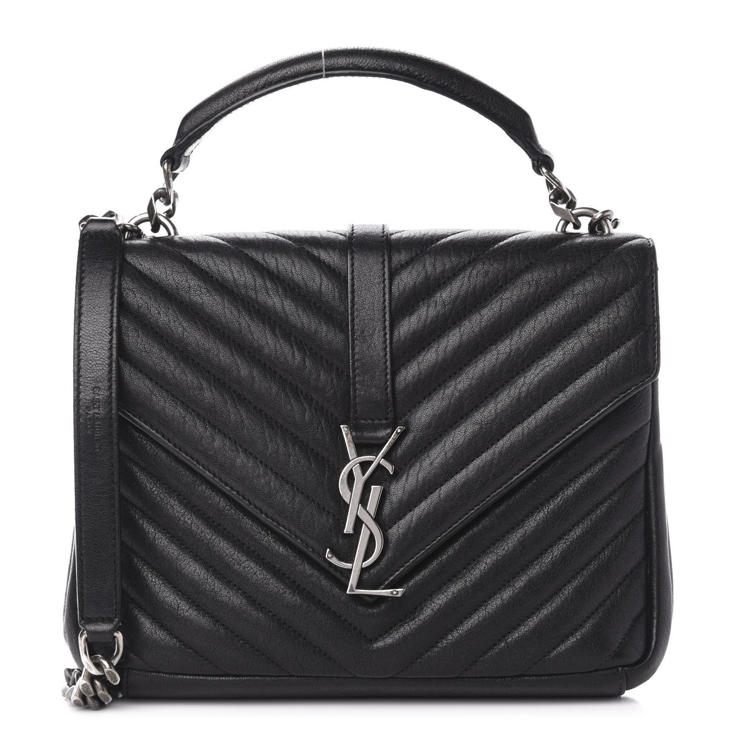 Sheepskin Matelasse Chevron Monogram Medium College Bag Black