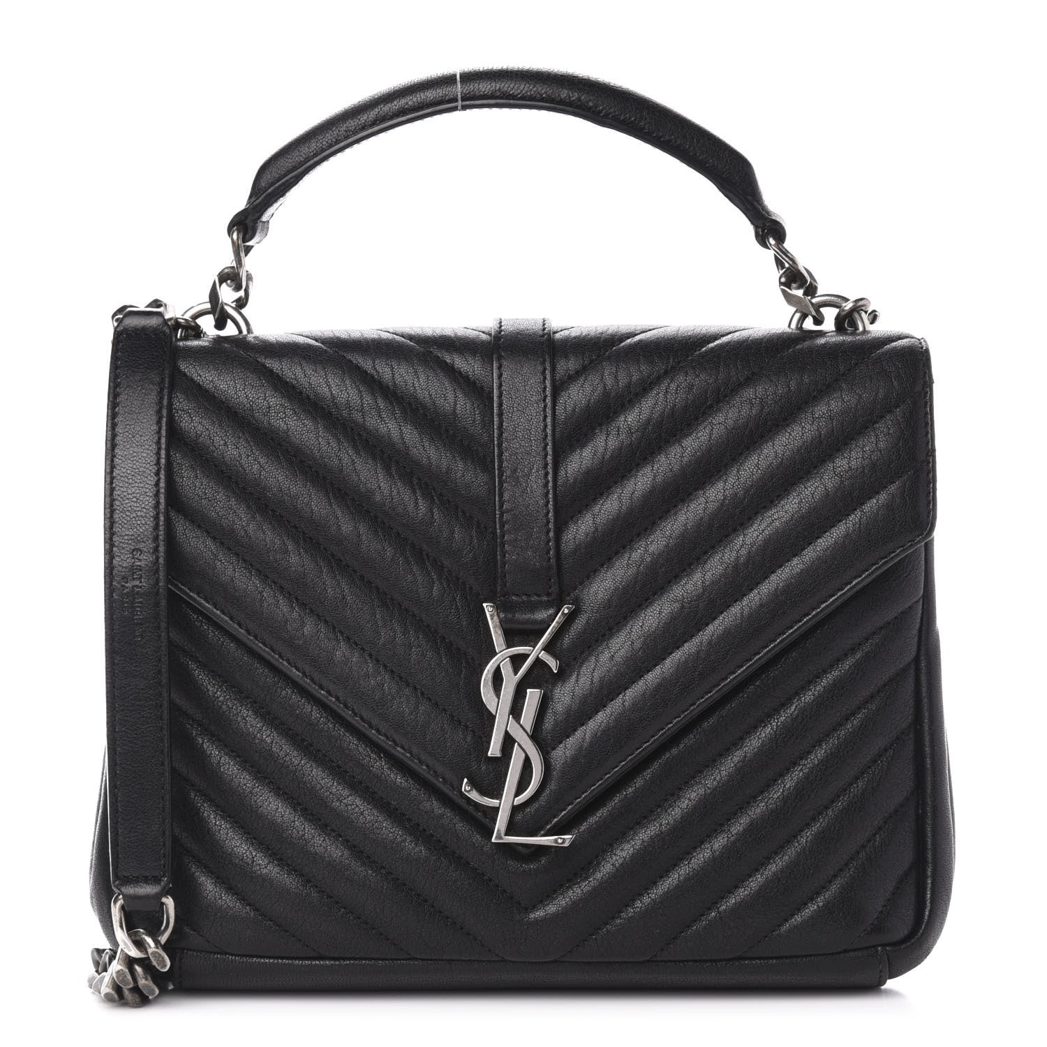 Saint Laurent Sheepskin Matelasse Chevron Monogram Medium College Bag Black 1 of 16