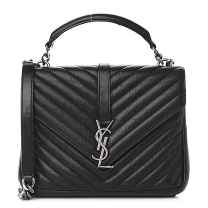 Saint Laurent Sheepskin Matelasse Chevron Monogram Medium College Bag Black 1 of 16