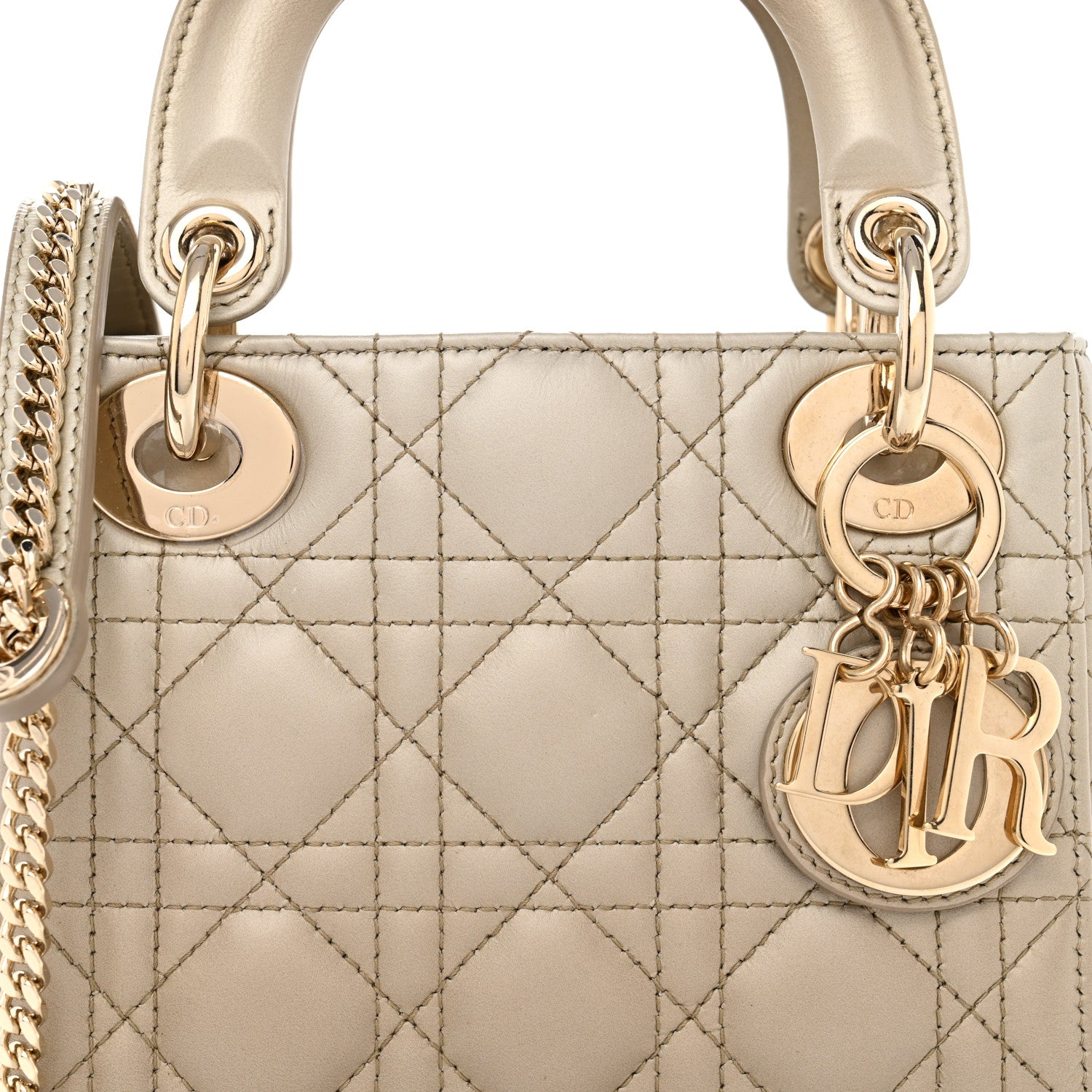 Christian Dior Metallic Lambskin Cannage Mini Lady Dior Gold 8 of 12