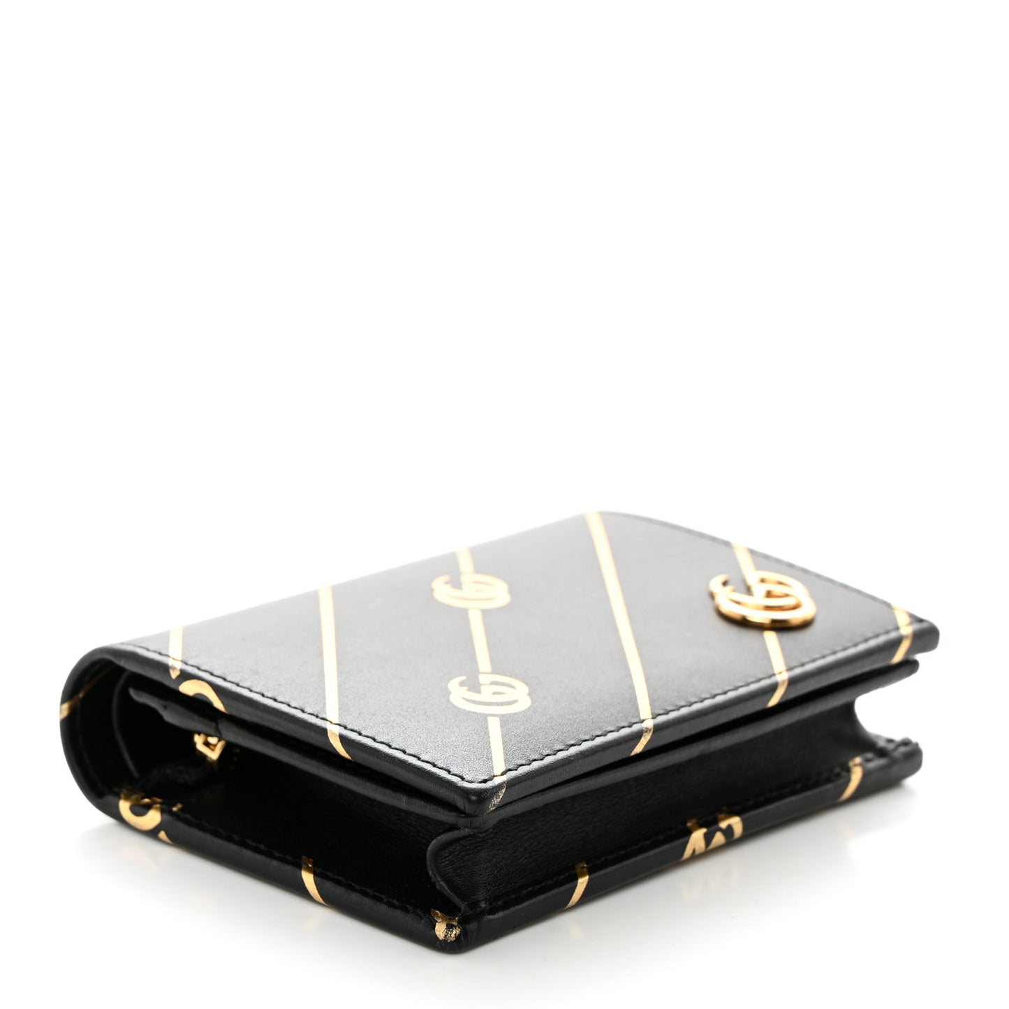 Calfskin Diagonal GG Card Case Black