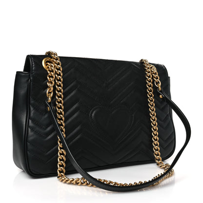Gucci Calfskin Matelasse Medium GG Marmont Shoulder Bag Black 3 of 9