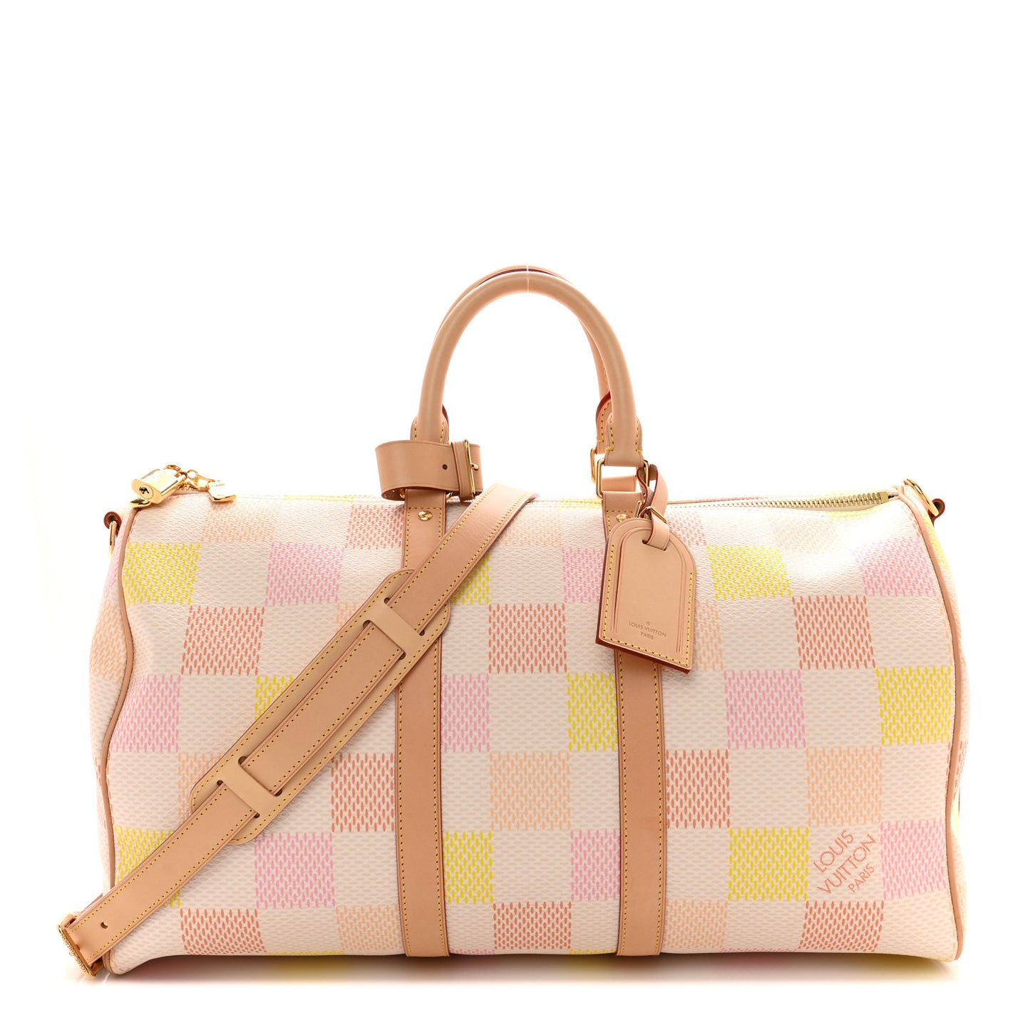 LOUIS VUITTON Calfskin Damier Keepall Bandouliere 45 Peach