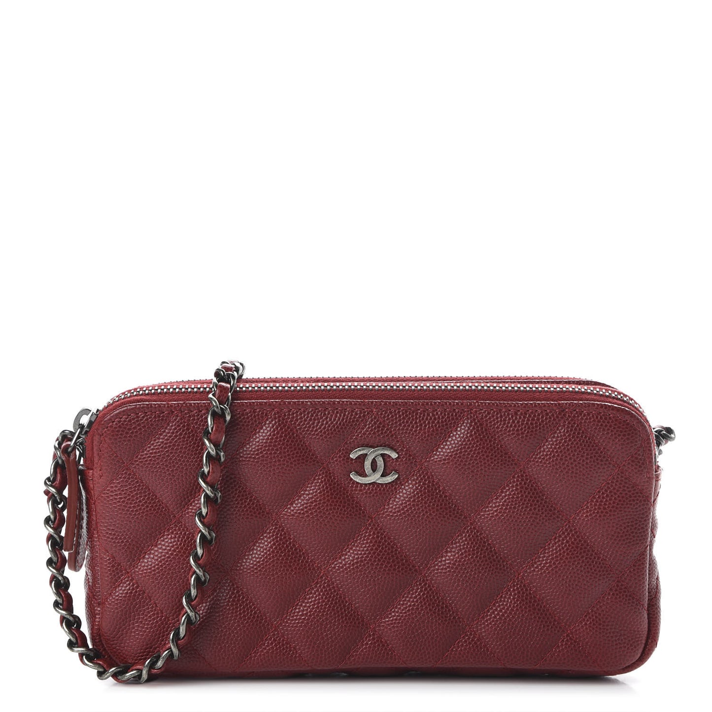 Caviar Quilted Small Clutch With Chain Red