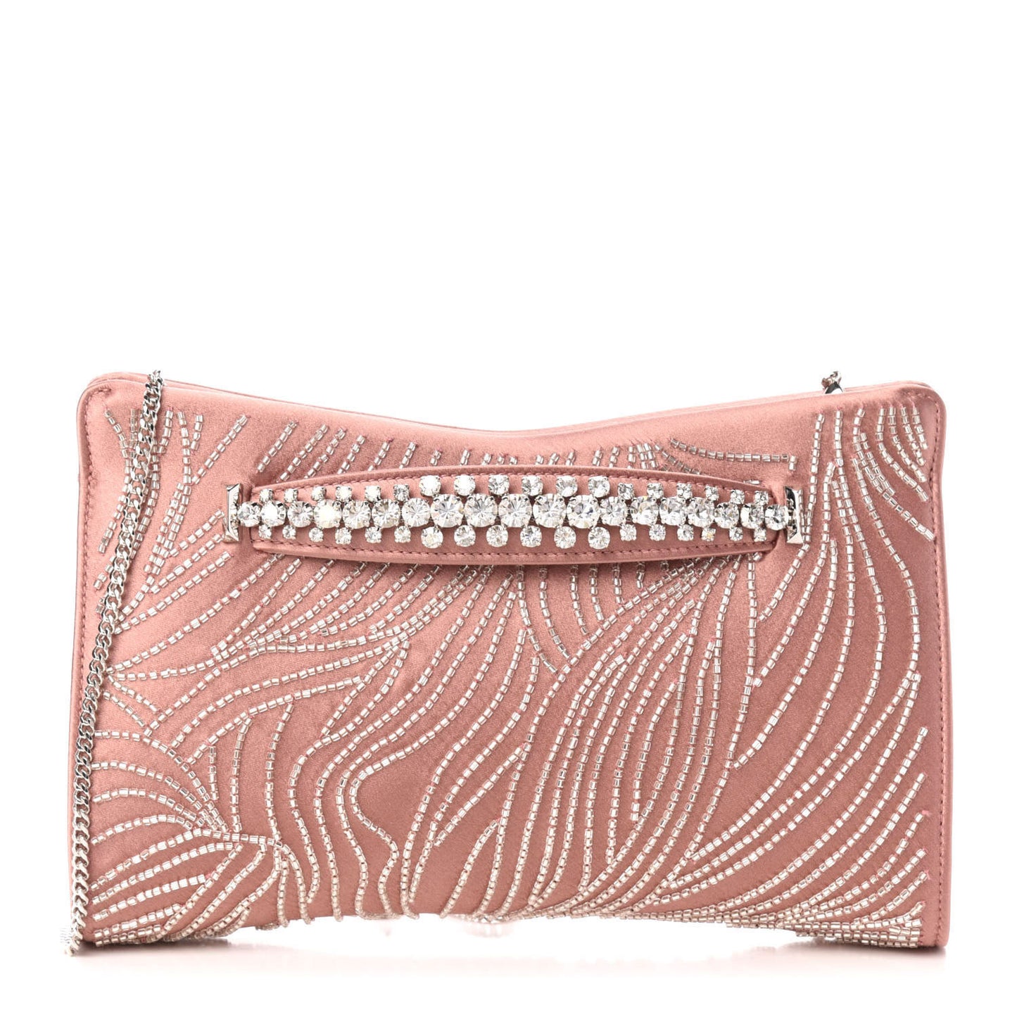 Satin Crystal Embellished Venus Clutch Blush Silver