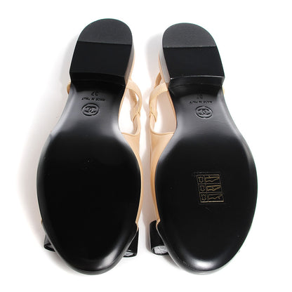 Chanel Lambskin Cap Toe Bow Sling Back Flats Black Beige 37 5 of 6
