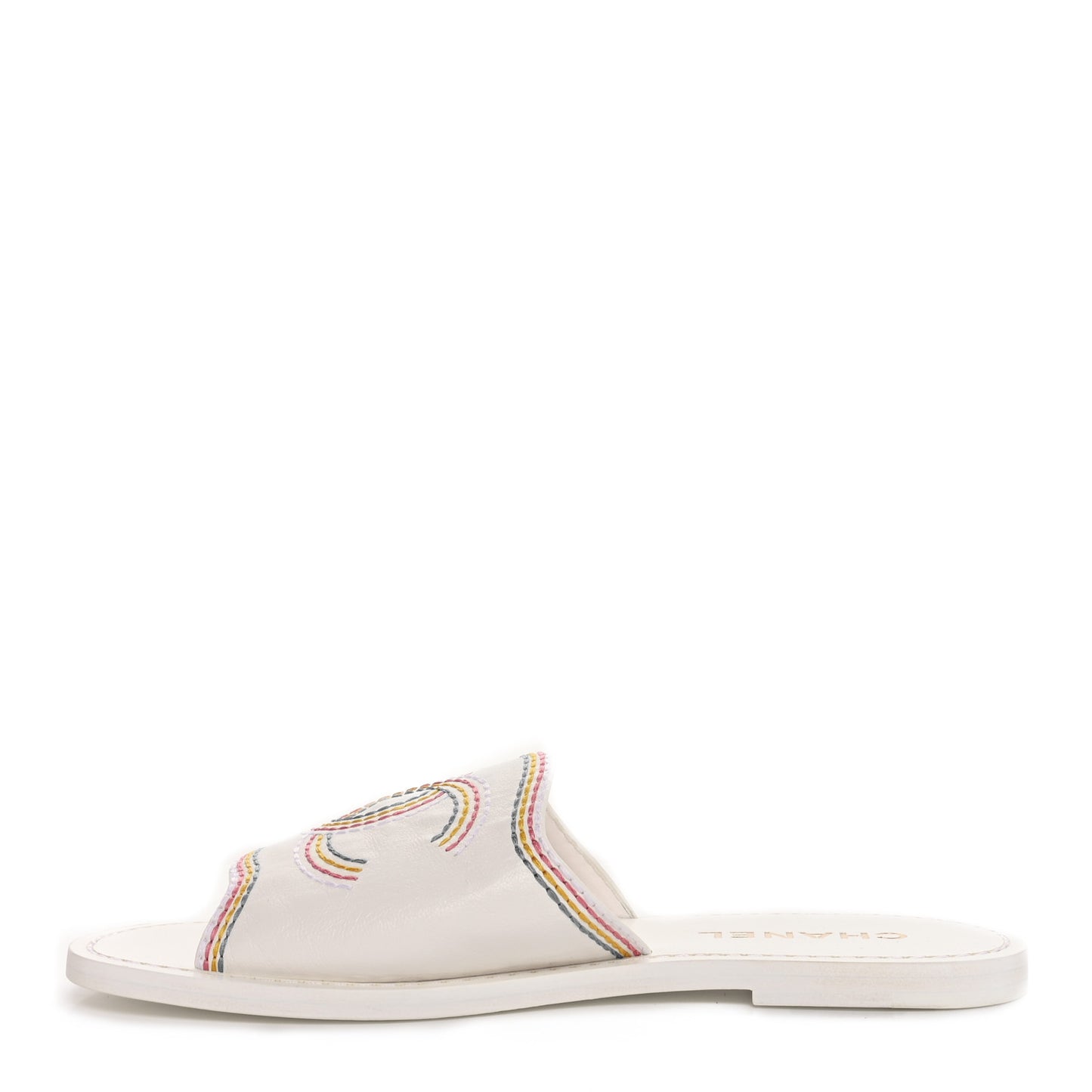 Calfskin Embroidered CC Sandal Mule 37.5 White