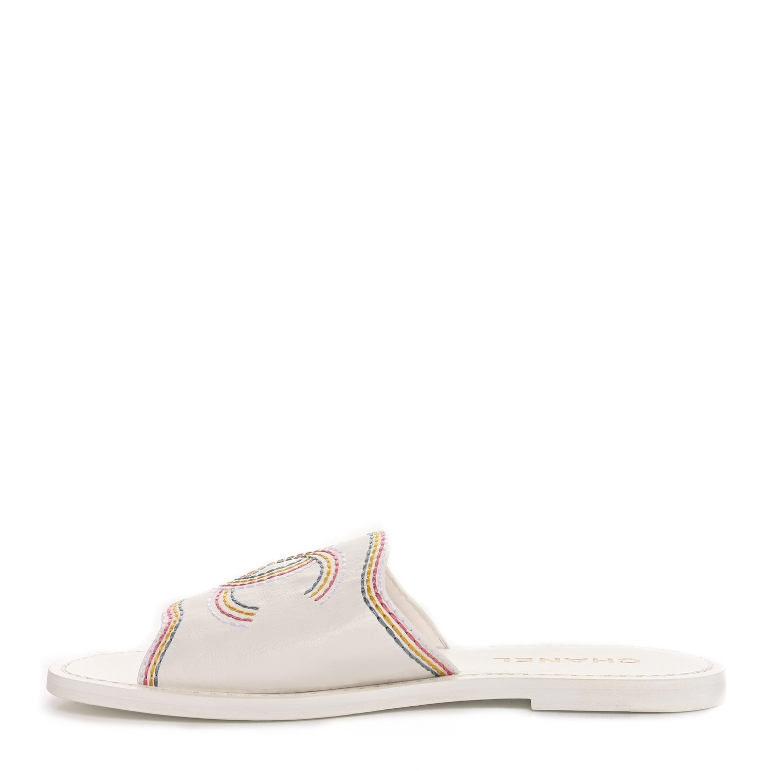 Chanel Calfskin Embroidered CC Sandal Mule 37.5 White 1 of 9