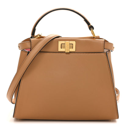 Fendi Vitello Seta Nappa FF Embossed Mini Peekaboo Iconic Satchel Miele Scuro Miele Scuro 7 of 10