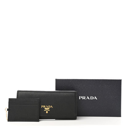 Prada Vitello Grain Continental Flap Wallet Black 8 of 8