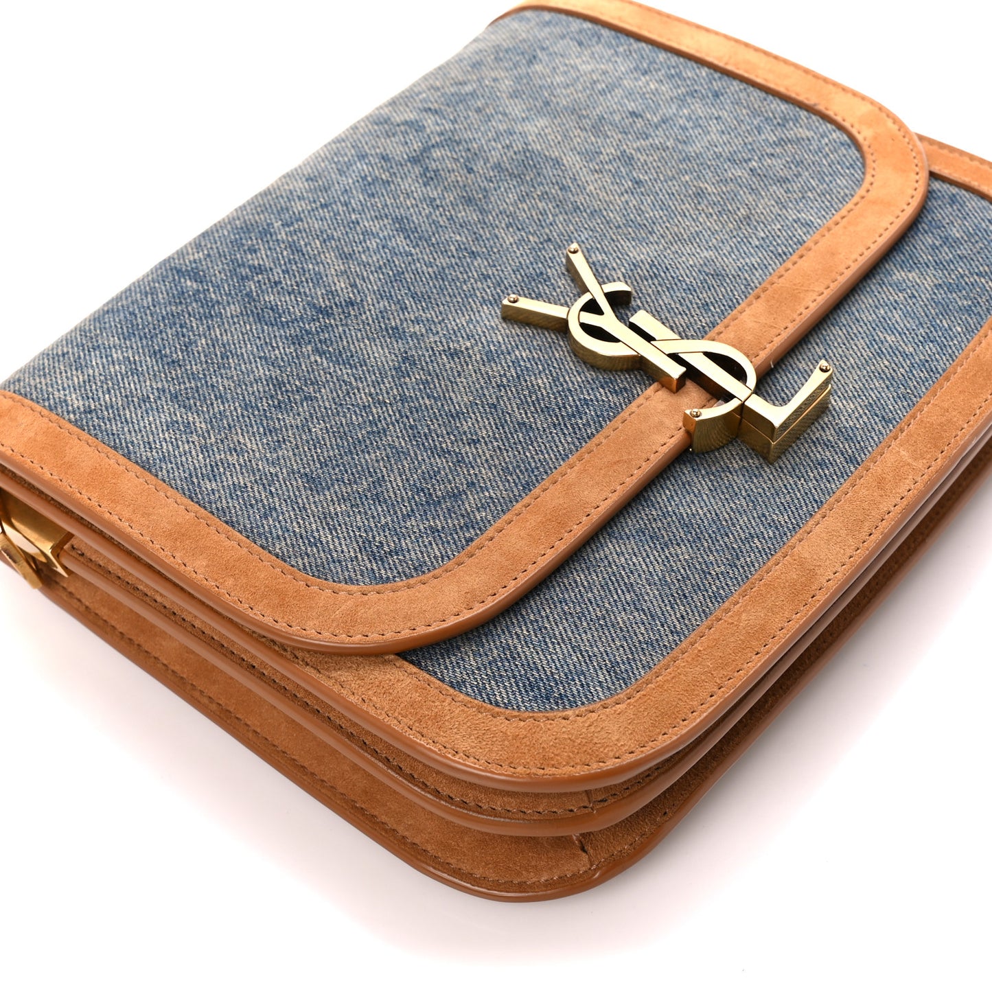 Denim Suede Monogram Medium Solferino Soft Satchel Blue Cinnamon