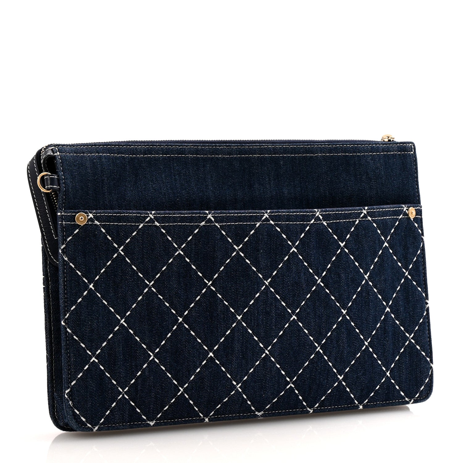 Chanel Denim Quilted Zipped Pouch Blue 4 of 10