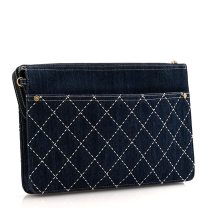 Chanel Denim Quilted Zipped Pouch Blue 4 of 10