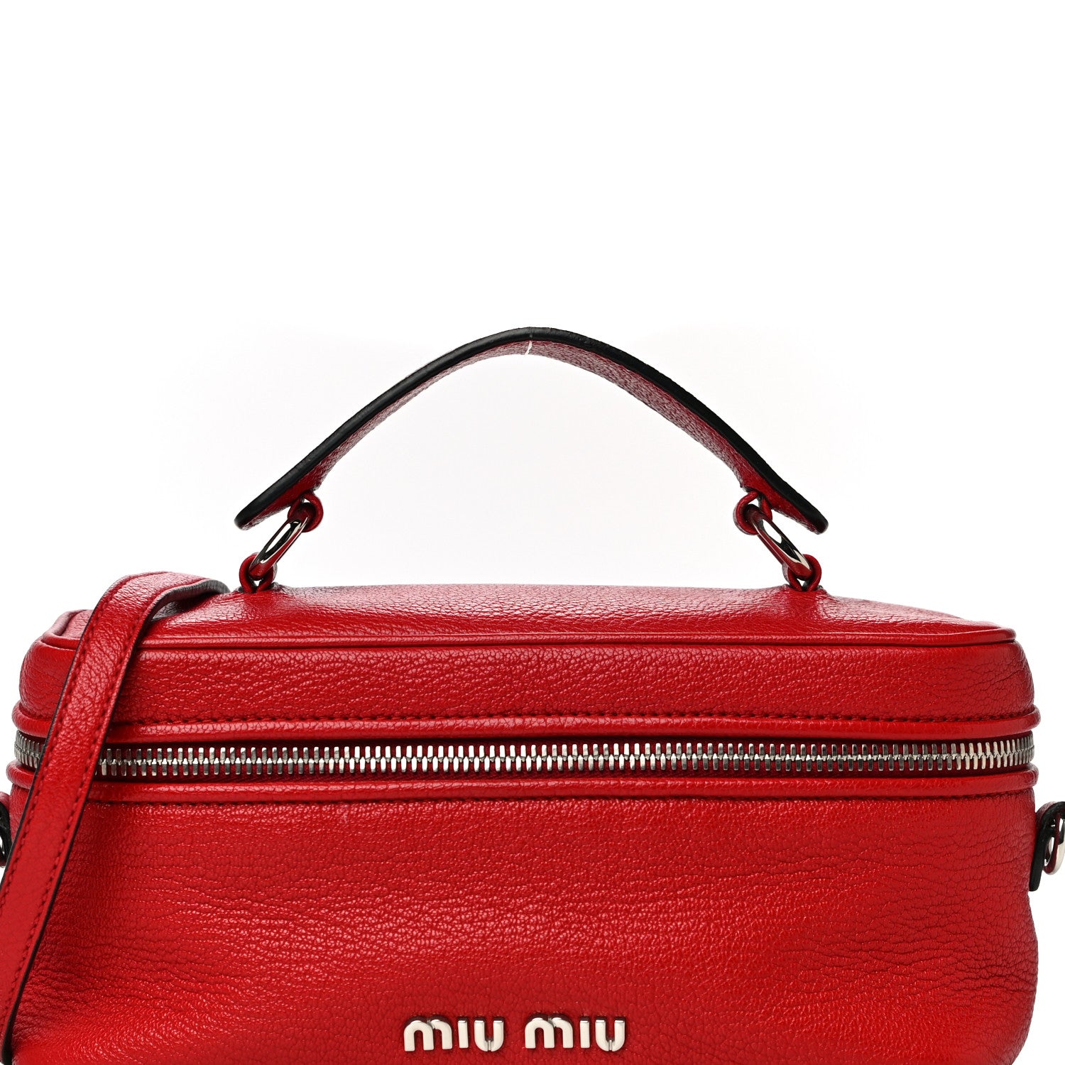 Miu Miu Goatskin Madras Top Handle Crossbody Red 8 of 12