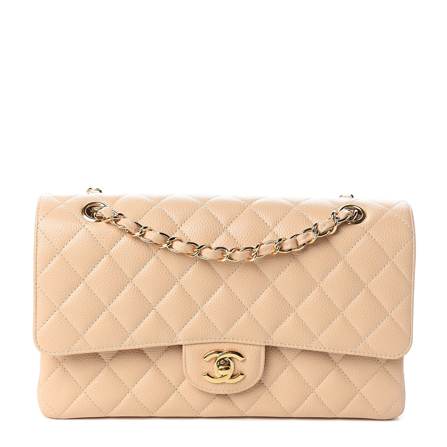 Caviar Quilted Medium Double Flap Beige Clair