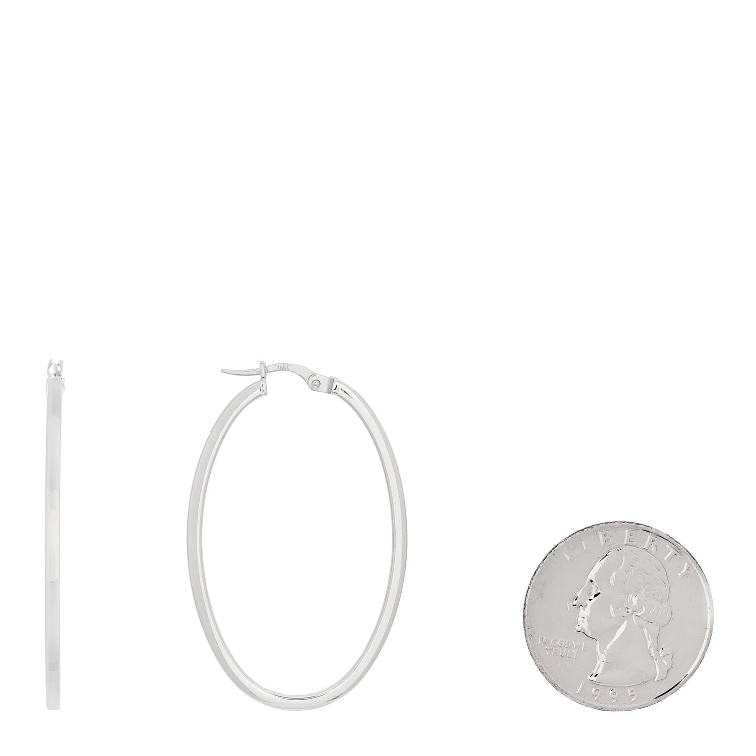 Roberto Coin 18K White Gold Large Square Edge Oval Perfect Hoop Earrings 2 of 5