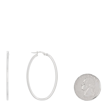 Roberto Coin 18K White Gold Large Square Edge Oval Perfect Hoop Earrings 2 of 5