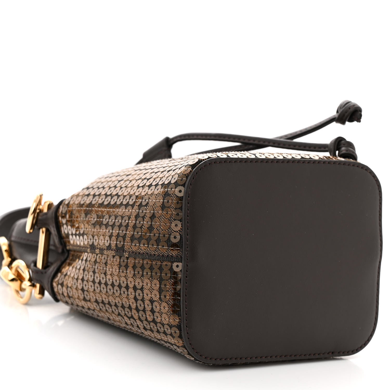 Fendi Fabric Jacquard Paillettes Vitello Seta FF 1974 Embroidered Mini Mon Tresor Bucket Bag Tobacco Moro 9 of 10