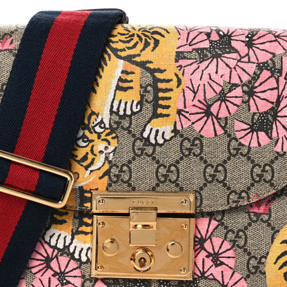Gucci GG Supreme Monogram Bengal Web Medium Padlock Messenger Shoulder Bag Beige Pink 8 of 14