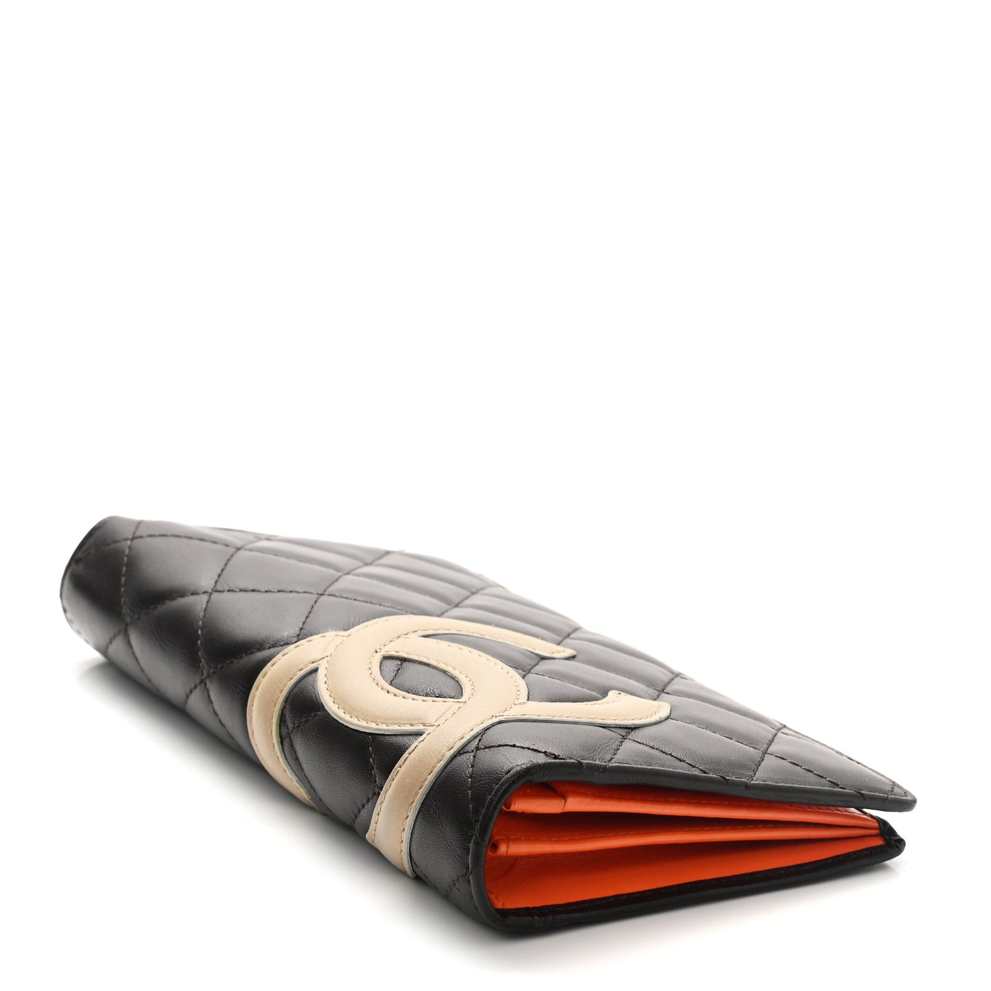 Calfskin Quilted Cambon Yen Wallet Brown Beige