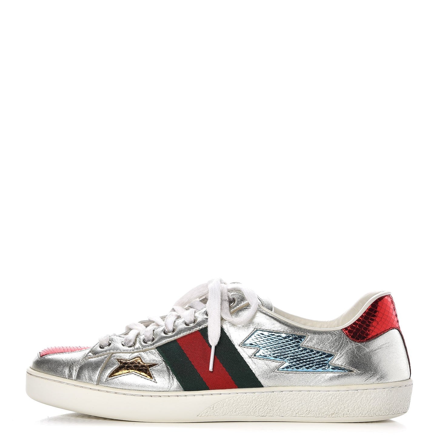 Metallic Nappa Ayers Web Lightning Bolt Embroidered Mens Ace Sneakers 9 Silver