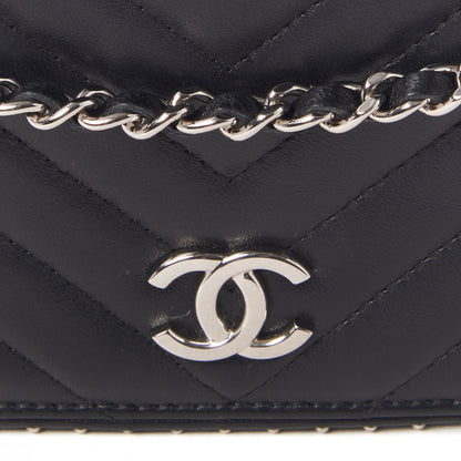 Chanel Lambskin Chevron Quilted Studded Wallet On Chain WOC Black 7 of 9