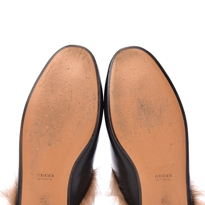 Gucci Calfskin Fur Womens Princetown Slippers 37 Black 11 of 13