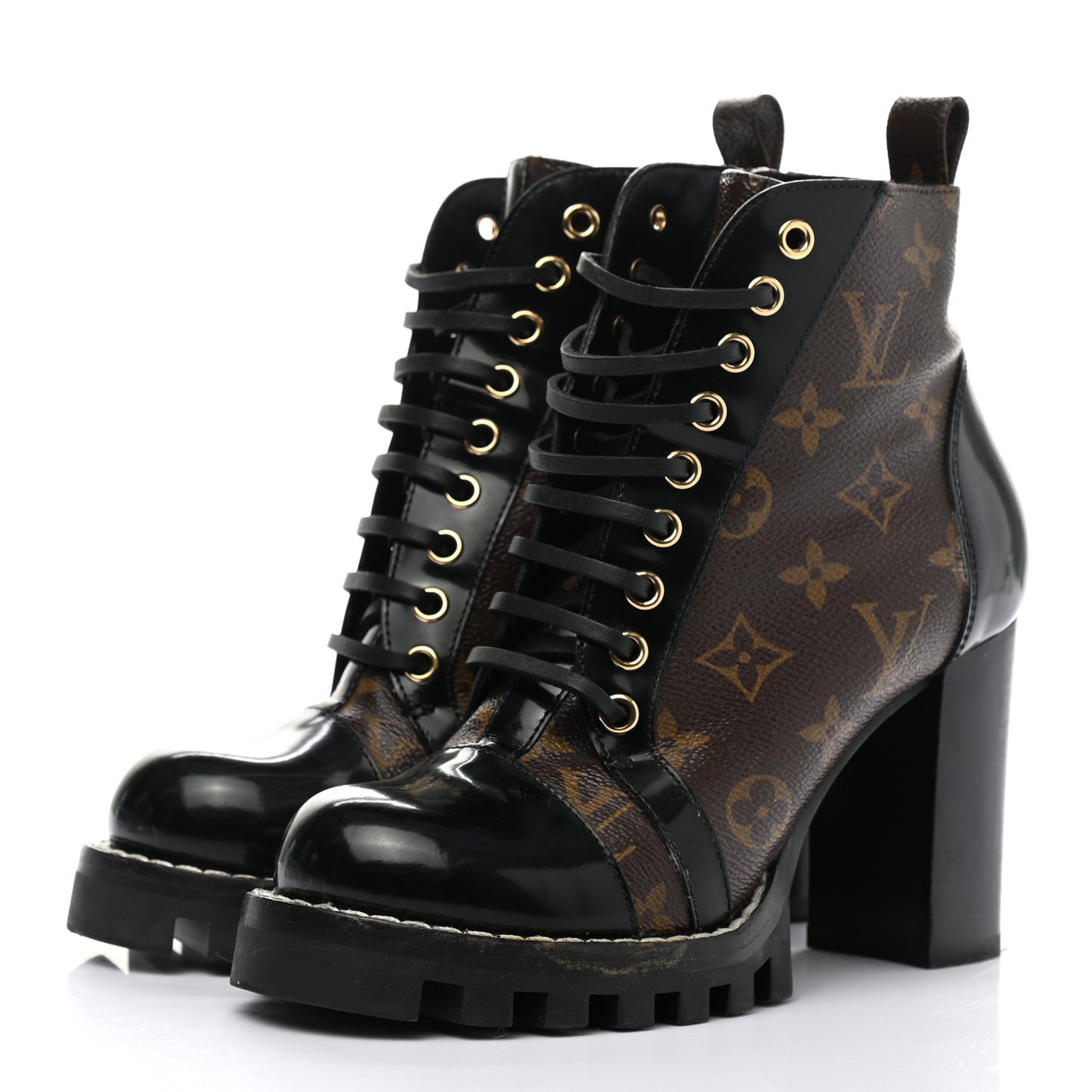 Patent Calfskin Monogram Star Trail Ankle Boots 36.5 Black