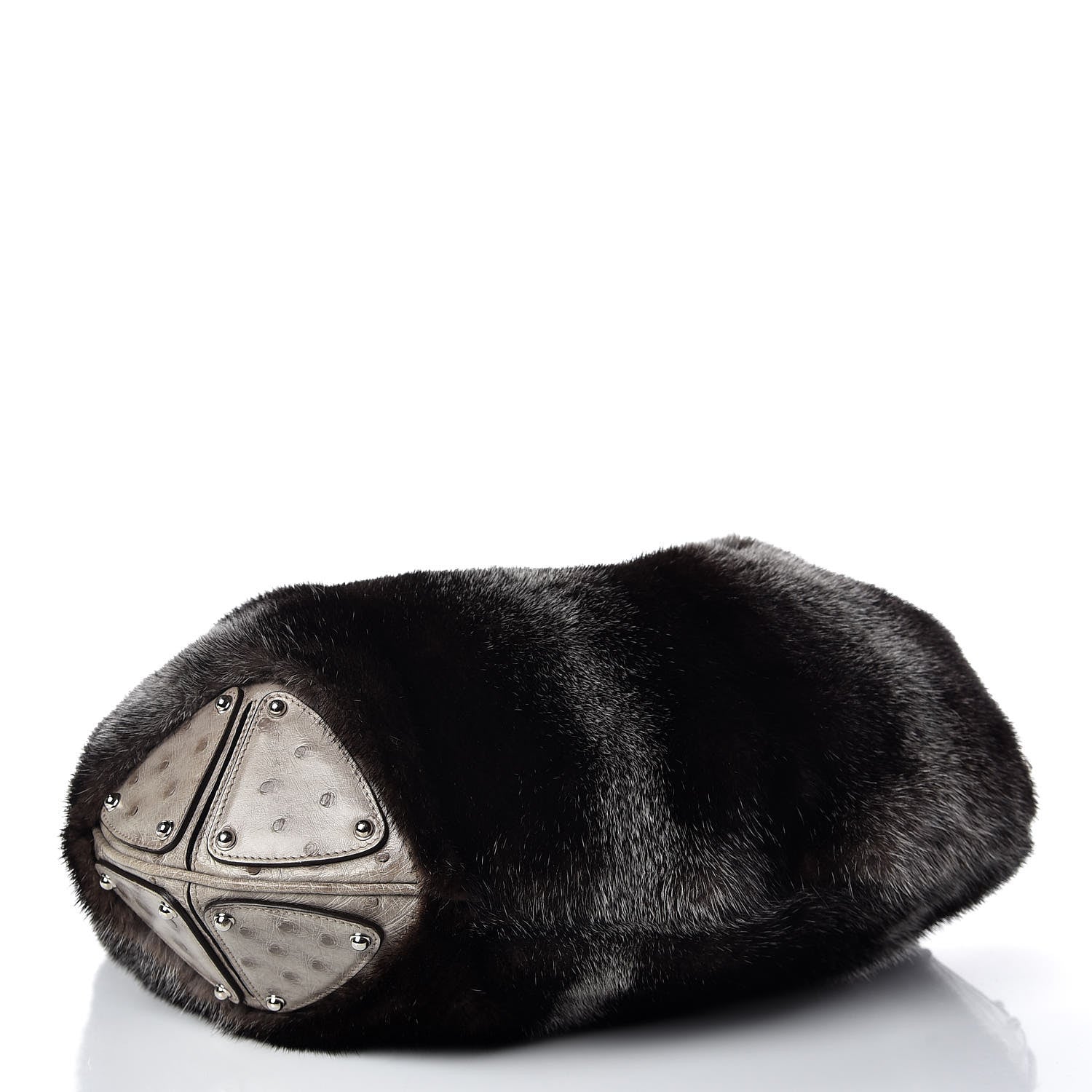 Gucci Mink Fur Ostrich Large Indy Hobo Grey 4 of 10